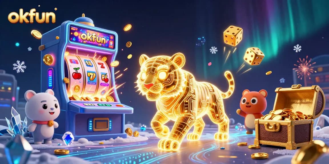 Engage in thrilling gameplay at okfun with neon tiger and dazzling 3D casino elements.