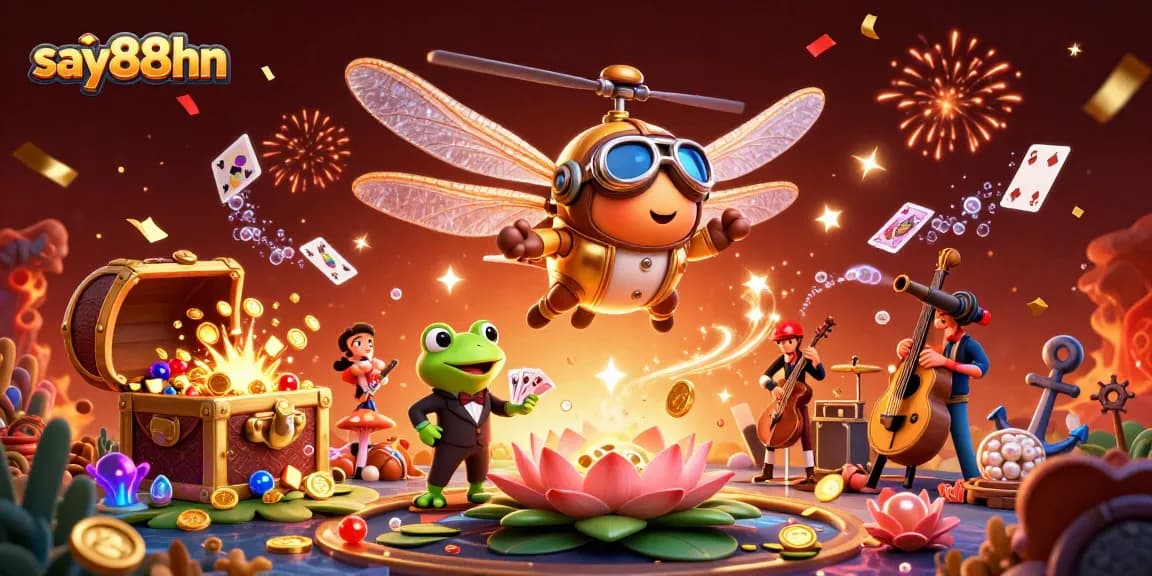 Engage in thrilling gaming at say88hn with vibrant dragonfly pilot and frog croupier action.