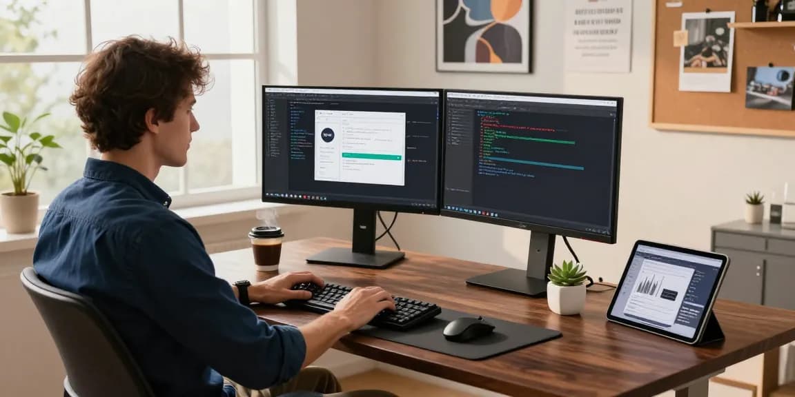 Developer optimizing WPS Download applications in a modern workspace.