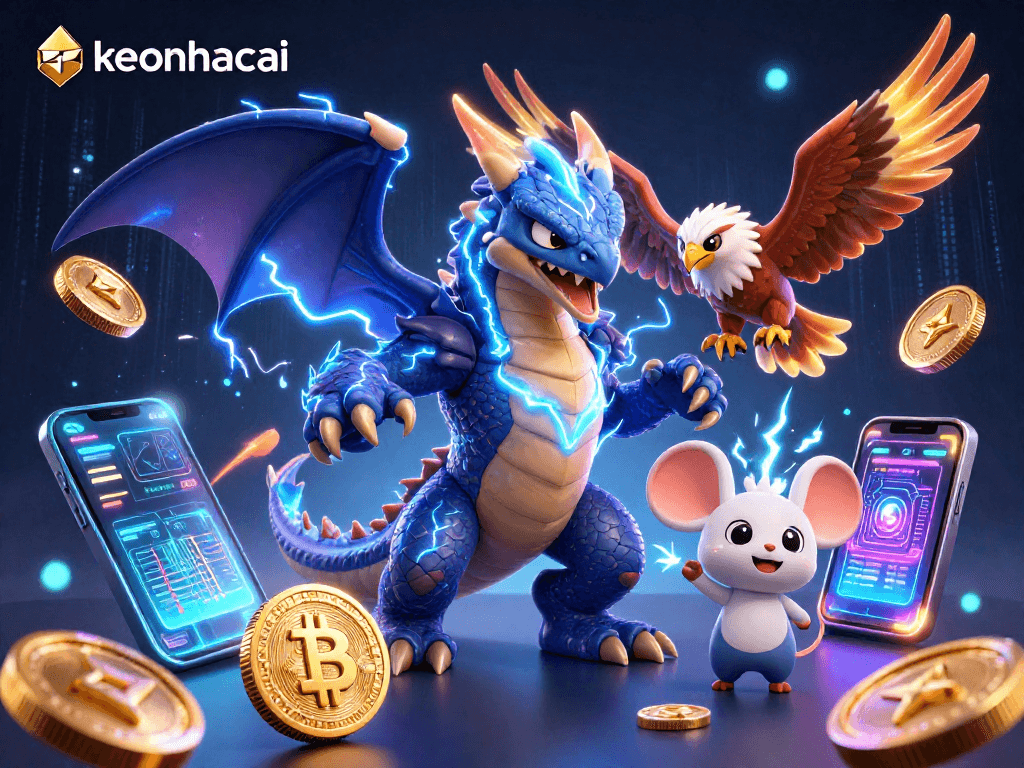 Engage with keonhacai as a powerful dragon and hawk illuminate the sports betting landscape.