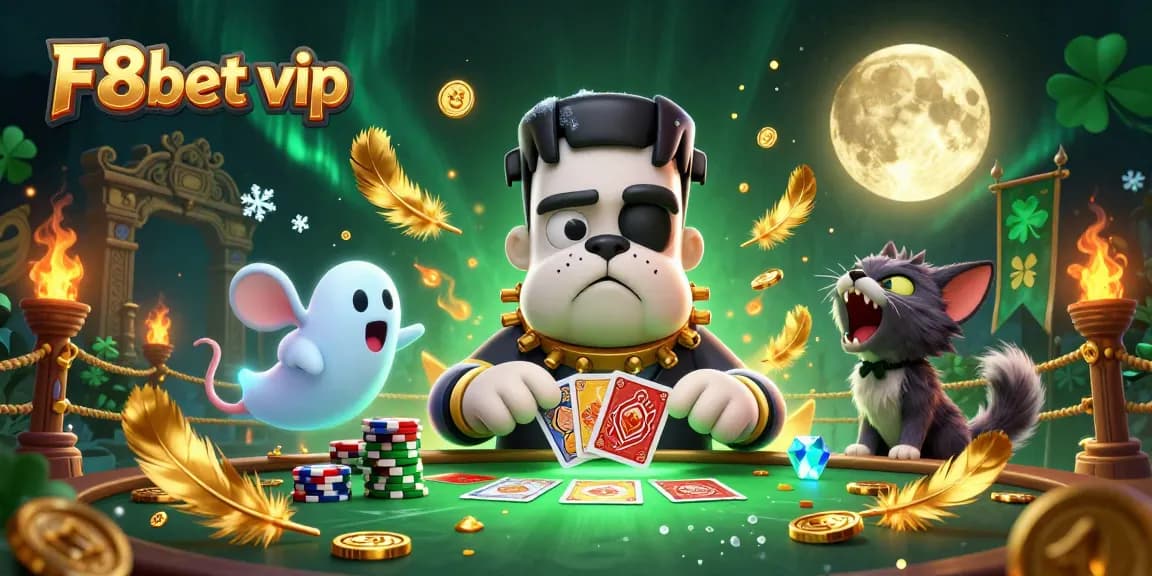 Experience thrilling gameplay at F8bet vip with a whimsical casino scene featuring unique characters.