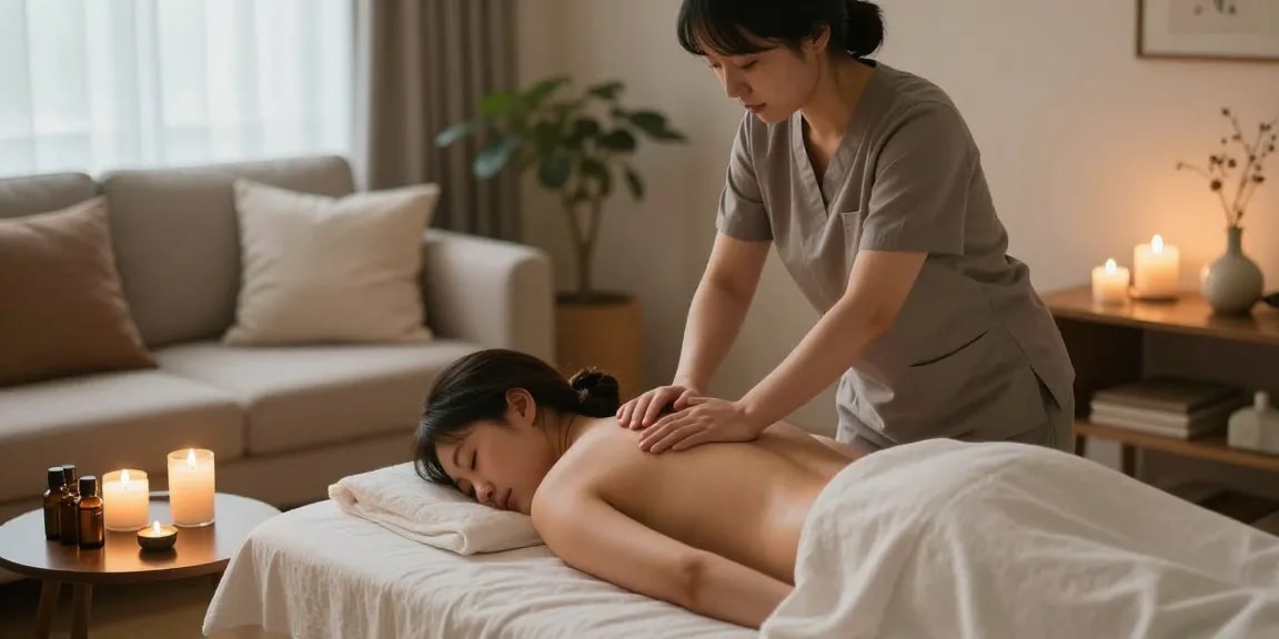 부평출장마사지 session in a soothing home environment with a professional therapist.