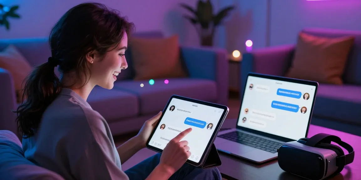 Engaging user interaction with an NSFW chat bot on a tablet in a vibrant lounge setting.