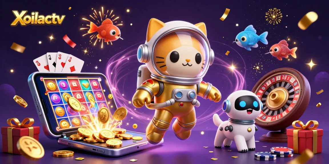 Xoilactv delivers thrilling gambling fun with vibrant, dynamic casino elements in a playful scene.