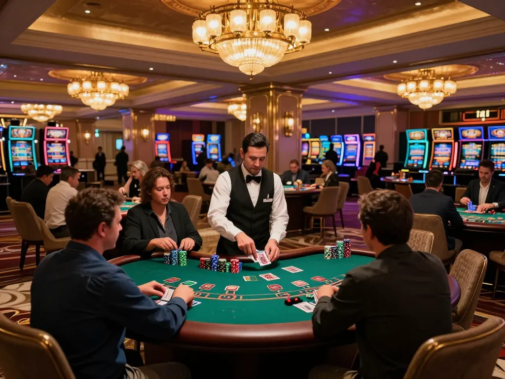 Engaging in a thrilling game 98win at a vibrant blackjack table, showcasing intense gameplay and strategic decisions.