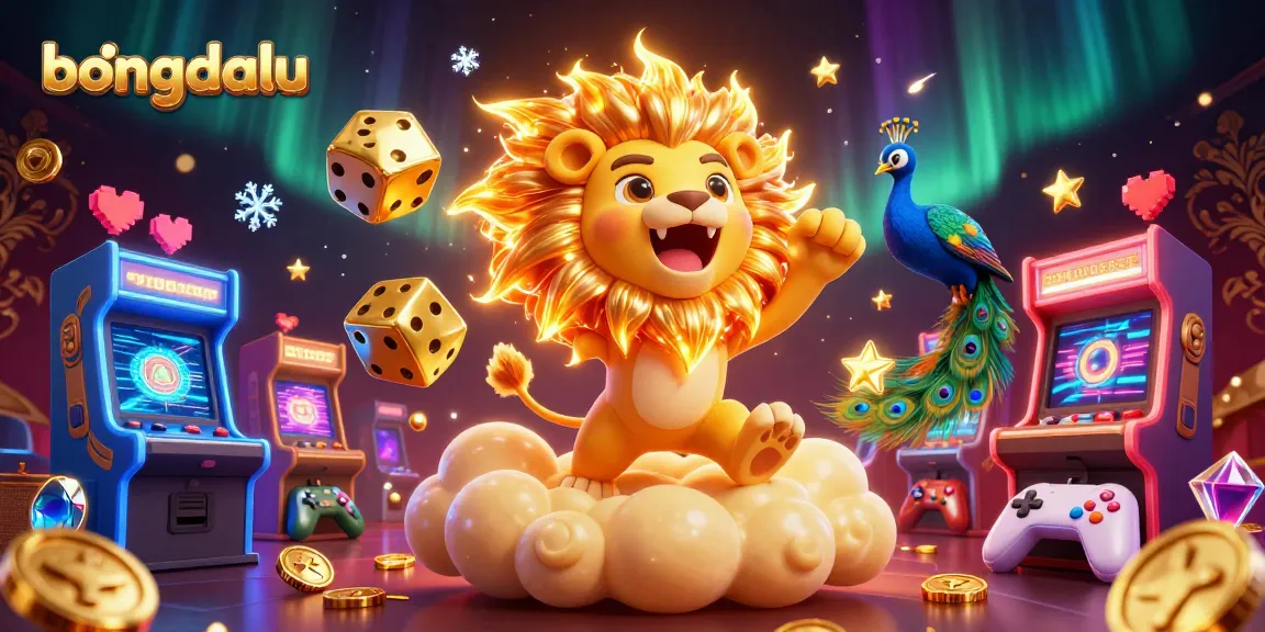 Bongdalu showcases an exciting 3D cartoon scene with a roaring lion and golden dice amid vibrant gaming elements, enhancing the sports betting experience.
