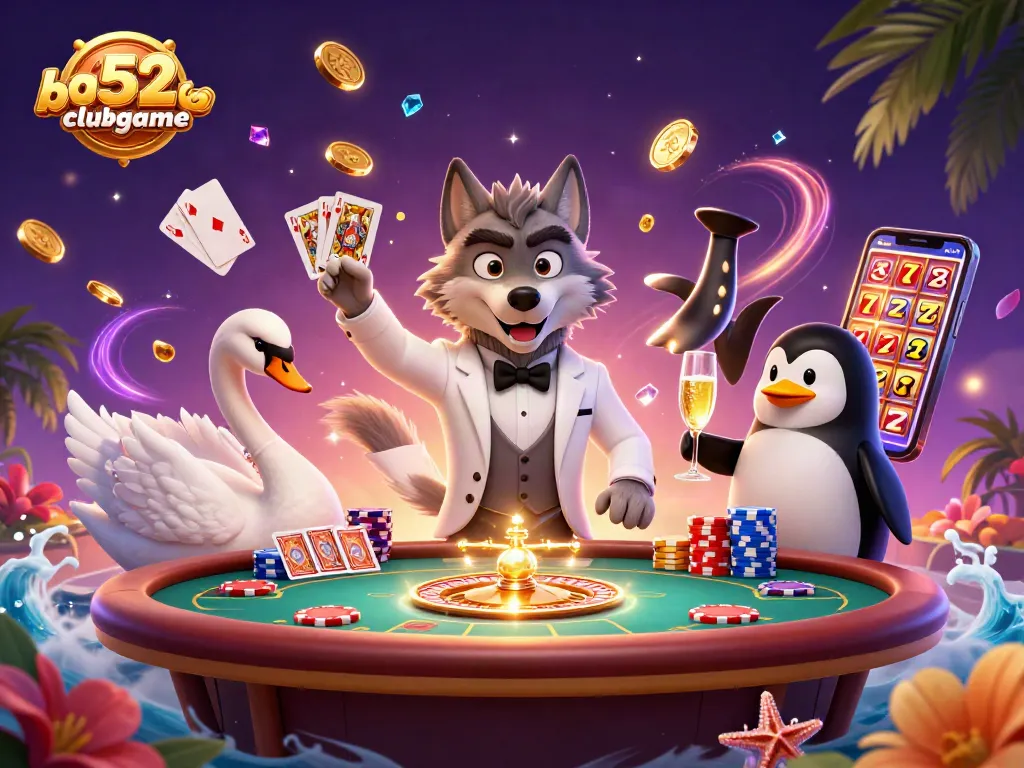 Experience the excitement of b52clubgame with a dynamic casino scene featuring vibrant characters and games.