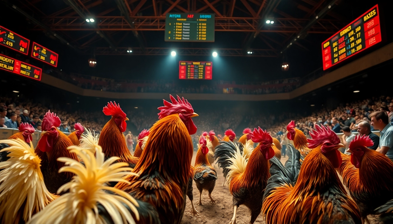 Experience the thrill of đá gà trực tiếp with intense rooster fights and vibrant betting visuals.