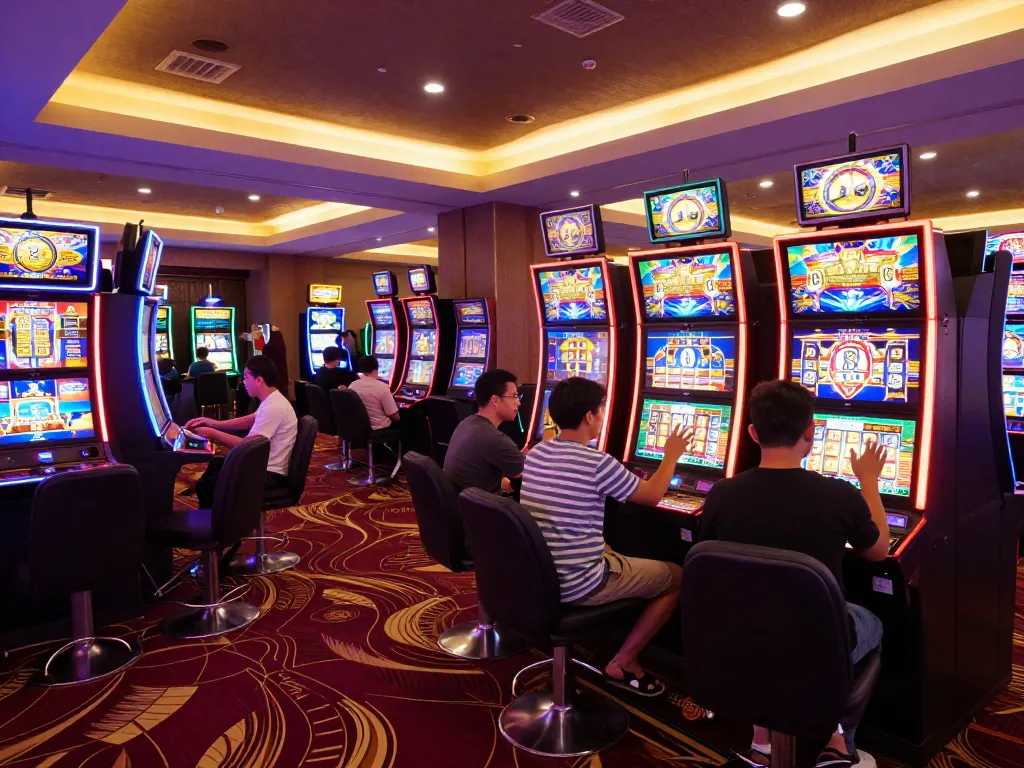 Players enjoying vibrant slot machines at PHPVIP casino, immersed in thrilling gaming excitement.