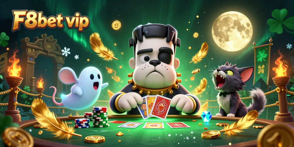 Experience thrilling gameplay at F8bet vip with a whimsical casino scene featuring unique characters.