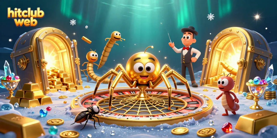 Experience the thrill of hitclub web with a golden spider and dynamic casino elements shining brightly.