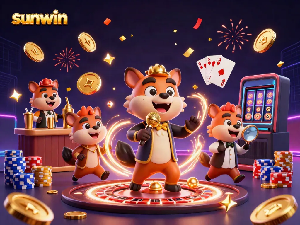 Experience the thrill of sunwin with a lively 3D casino scenario featuring hyenas at a comedy club.