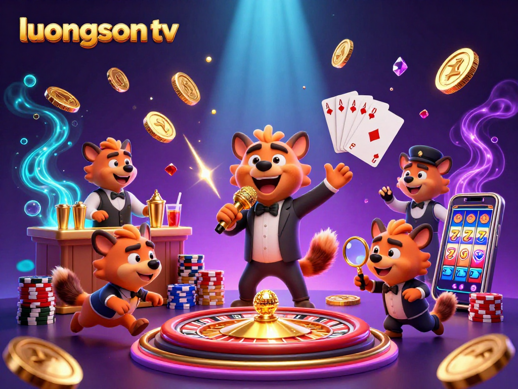 Experience thrilling wins at luongson tv with animated hyena characters in a lively casino scene.