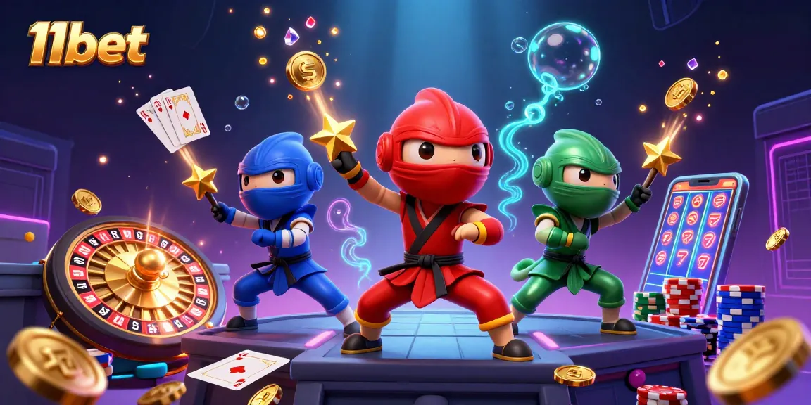 Join the 11bet ninja chameleons as they battle for riches amidst golden coins and epic casino elements.