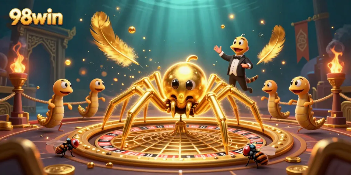 Experience engaging gaming with 98win's captivating golden spider and centipede in a roulette scene.