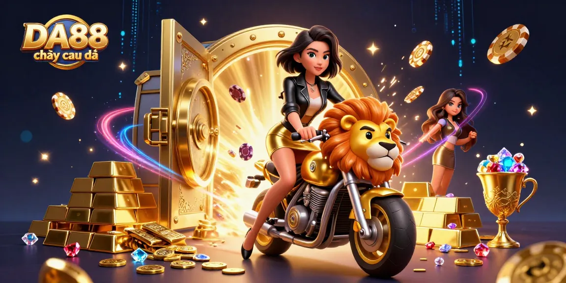 Engage with DA88 chơi cực đã by winning big in this vibrant casino adventure illustration.