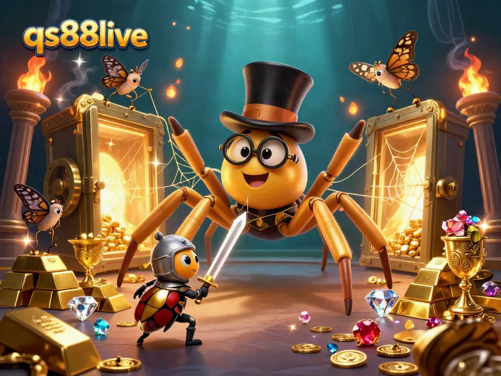 Explore thrilling gameplay at qs88live with a vibrant casino-themed 3D illustration filled with rich details.