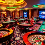 Engage with thrilling casino games at UK88.training, showcasing vibrant tables and excited players.