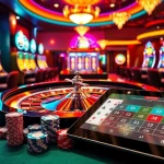 Experience the thrilling ambiance of https://lode88.network/ with vibrant casino visuals featuring roulette tables and stacked poker chips.