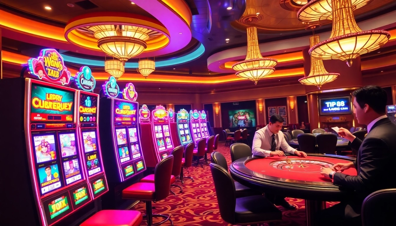 Players enjoying vibrant slot machines at TIP88, experiencing thrilling online gambling adventures.