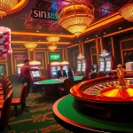 SIN88 online casino scene displaying vibrant poker chips and a lively roulette table.