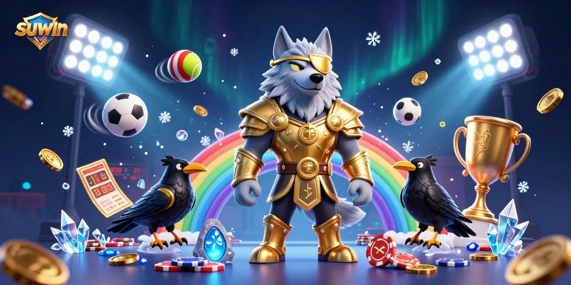 Spin and win big with suwin in a vibrant casino scene featuring mythical characters and sports elements.
