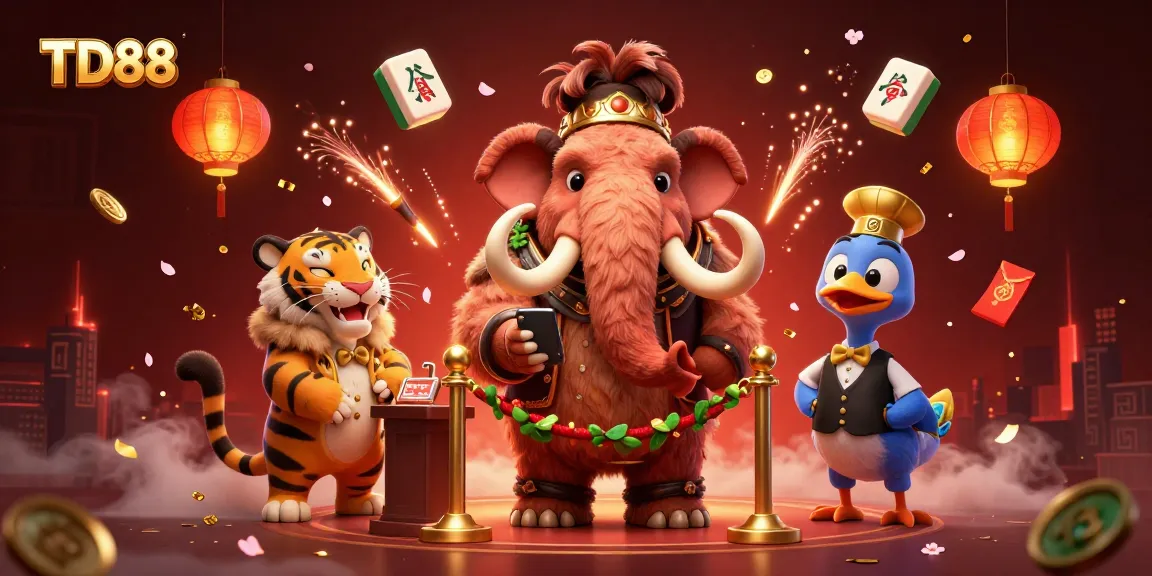 Experience thrilling gameplay at TD88 with a vibrant casino scene featuring dynamic characters and festive elements.