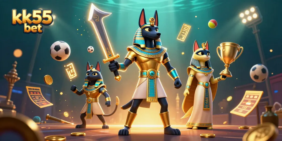 Engage with thrilling kk55 bet action through Anubis and Bastet in a dynamic gambling scene.