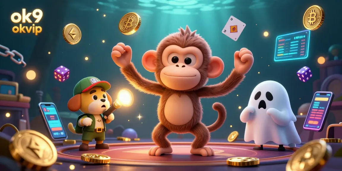 Experience thrilling action at ok9 okvip with a playful poltergeist monkey juggling golden coins in a haunted casino scene.