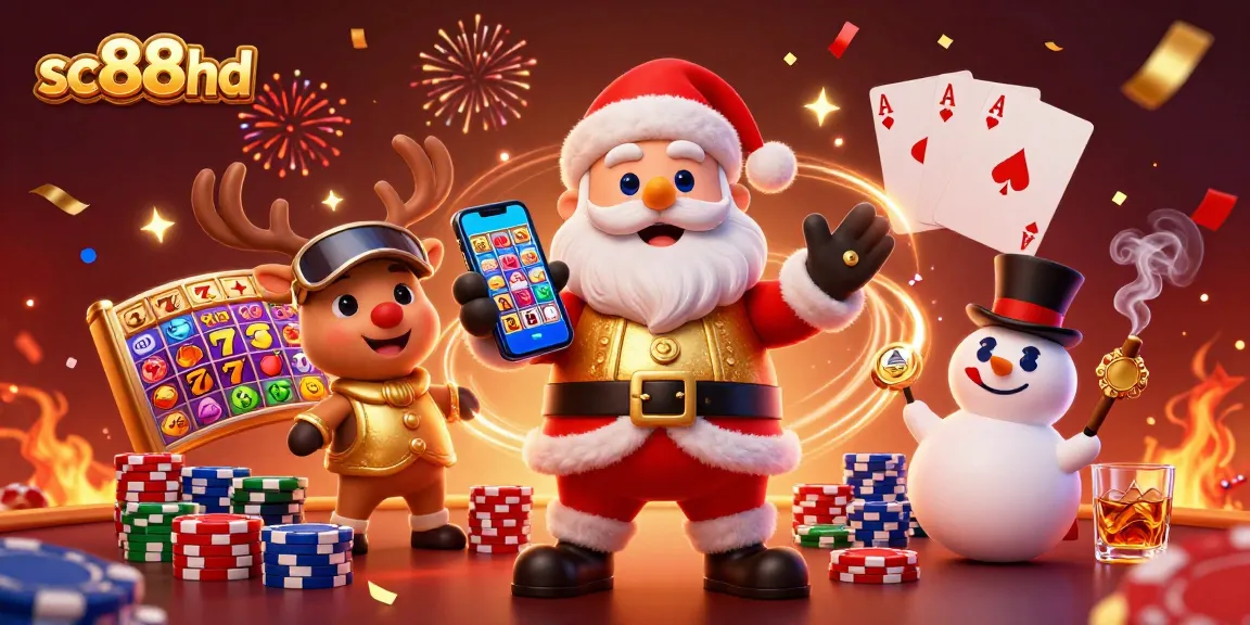 sc88hd vibrant casino scene with Santa, poker chips, and festive elements