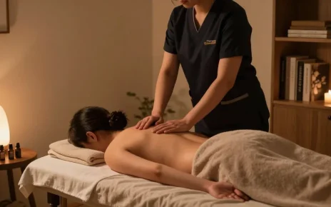 Relaxing 부평출장마사지 scene in a cozy home setting with soothing ambiance.