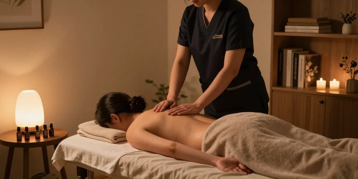 Relaxing 부평출장마사지 scene in a cozy home setting with soothing ambiance.
